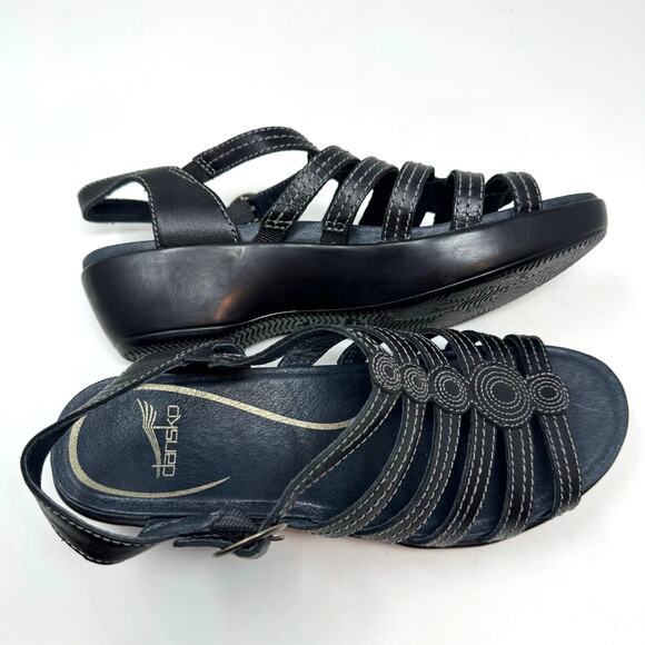 Dansko Drea Leather Fisherman Sandals 38 8 Strappy Wedge Slingback Comfort - Picture 7 of 11